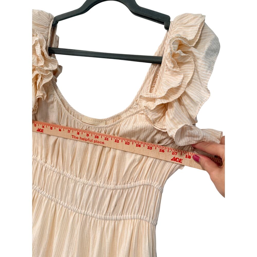 Ulla Johnson 8 Linen Rissa Midi Dress $525 Ruffle Puff Sleeve Smocked Waist Tan - Picture 9 of 11